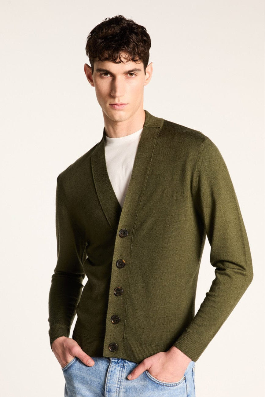 MONTAGUT Pull/Cardigan/Gilet 9050 KAKI / S Cardigan Maison Montagut - Cardigan en laine mérinos Eugène