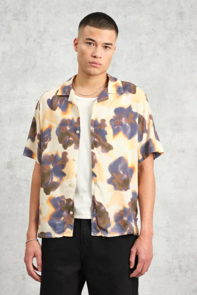 WAX LONDON Chemises Chemise Wax London - Didcot Peach Floral Blur Short-Sleeve Shirt