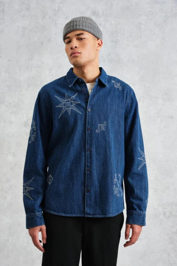 WAX LONDON Chemises Chemise Wax London - Trin Geometrical Embroidered Denim Shirt