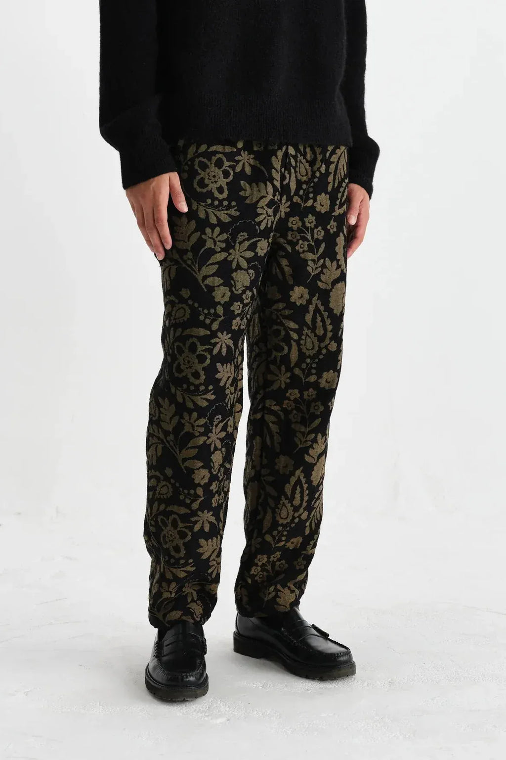 WAX LONDON Pantalons WAX LONDON - Tyne Black And Khaki Chenille Jacquard Trousers