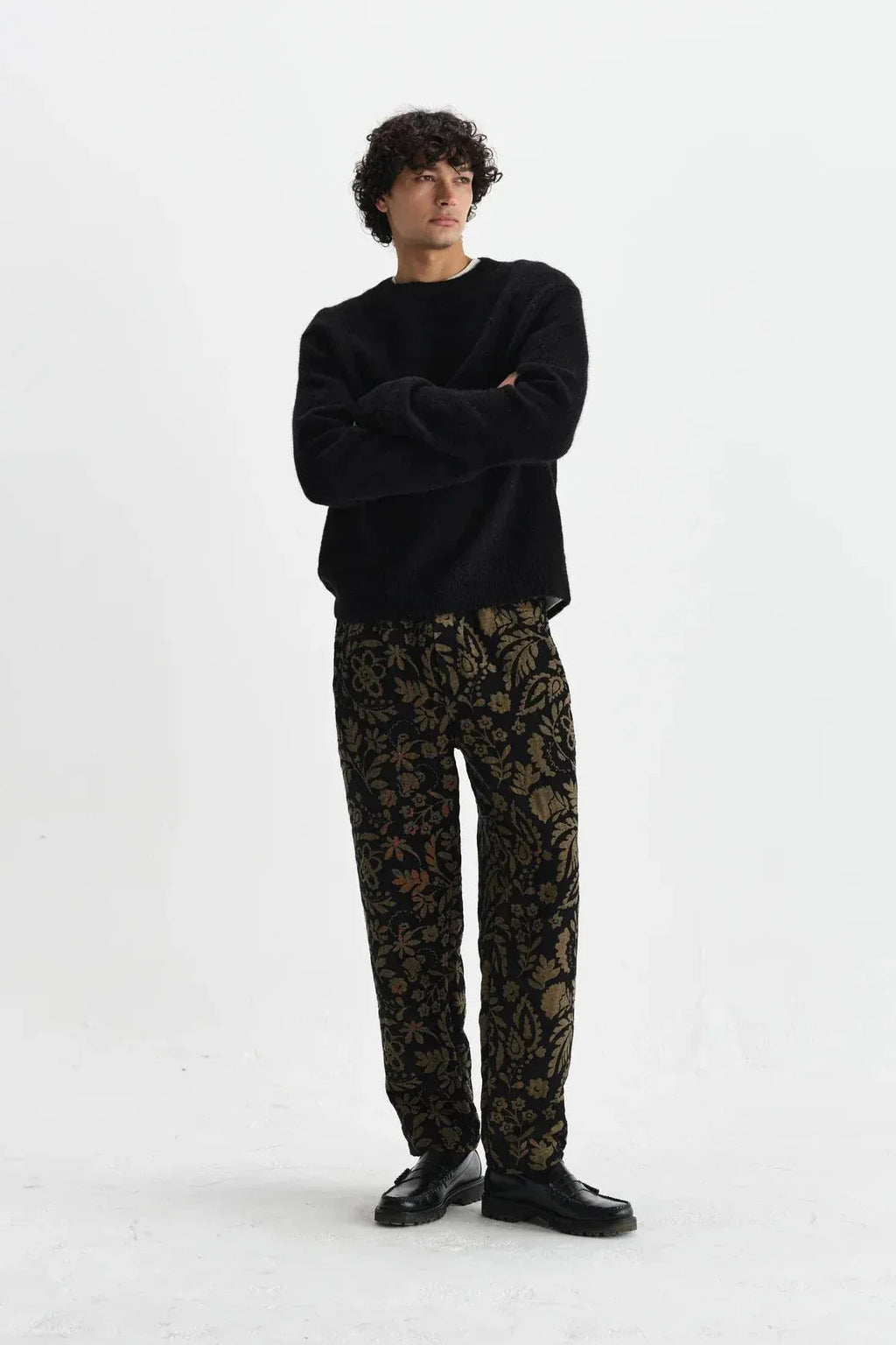 WAX LONDON Pantalons WAX LONDON - Tyne Black And Khaki Chenille Jacquard Trousers