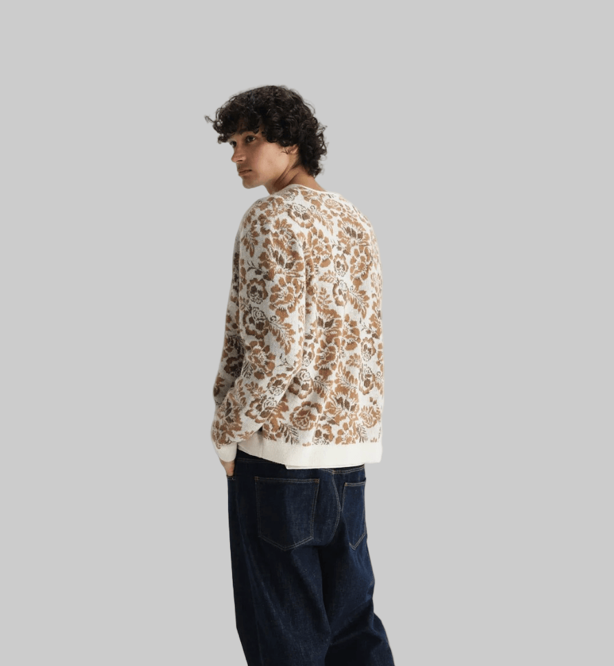 WAX LONDON Pull/Cardigan/Gilet Cardigan WAX LONDON - Alban Natural And Brown Floral Textured Jacquard Cardigan