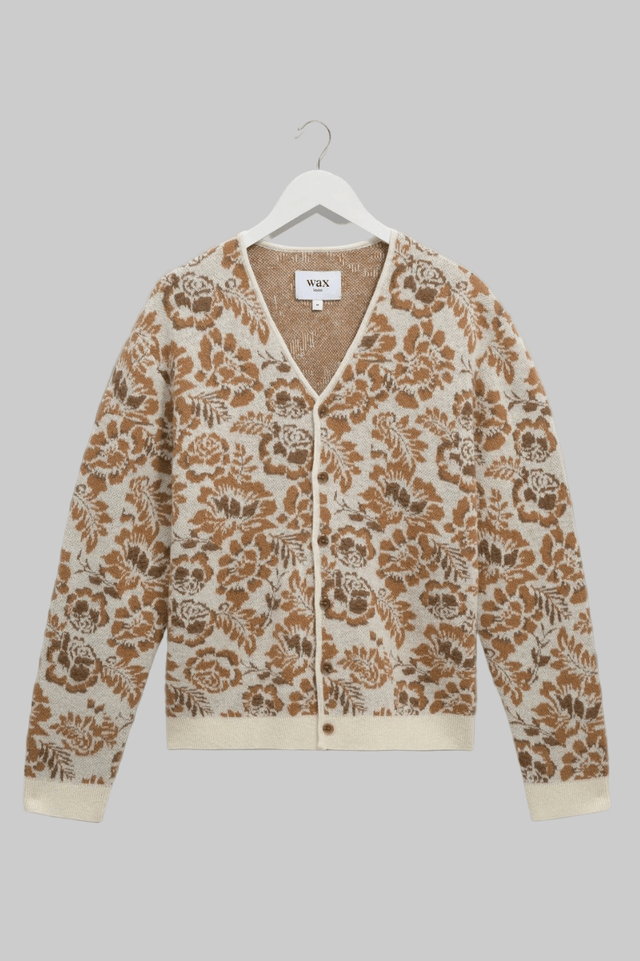 WAX LONDON Pull/Cardigan/Gilet Cardigan WAX LONDON - Alban Natural And Brown Floral Textured Jacquard Cardigan