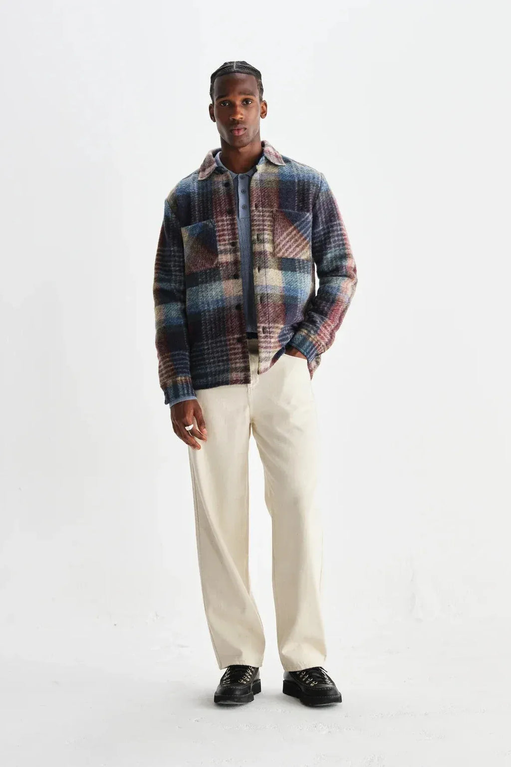 WAX LONDON Veste/Blouson WAX LONDON - Whiting Blue And Multicolour Check Wool Overshirt