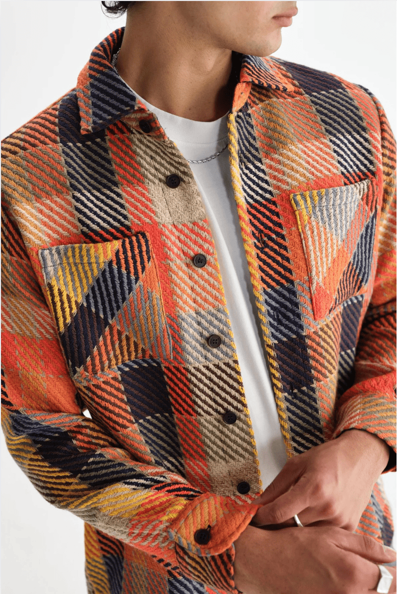 WAX LONDON Veste/Blouson WAX LONDON - Whiting Orange Pike Check Overshirt